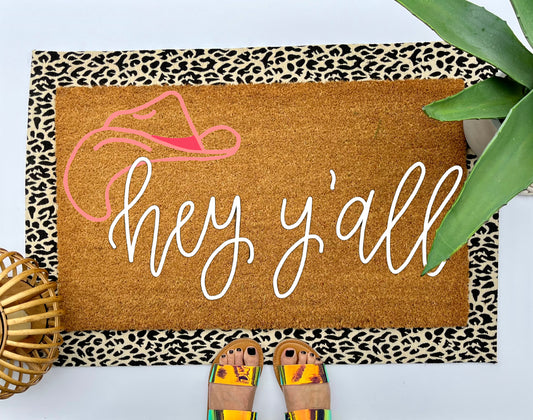 Western Hey Y'all Coir Doormat | Hand Painted Coir Doormats
