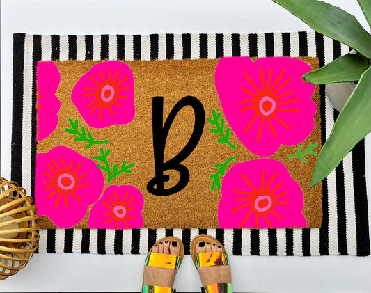 Flower Monogram Coir Doormat